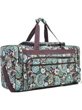 Large Teal Paisley Canvas Duffle Bag | Stylish Weekend Travel Tote, Sports Bag